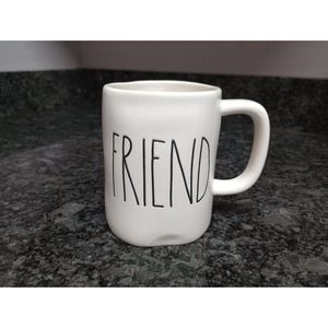 Rae Dunn By Magenta Mug Friend White Black letters 18 oz to rim so usable 16 oz